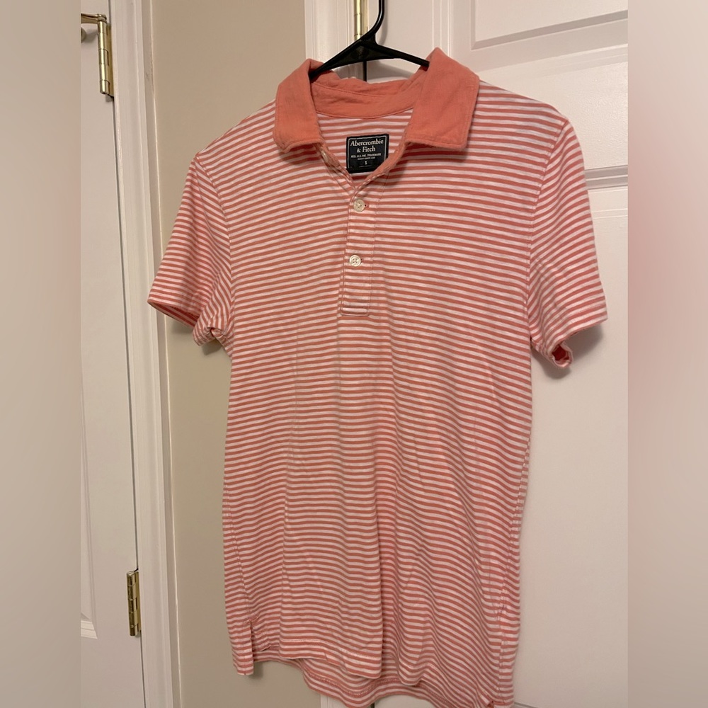 Abercrombie & Fitch striped polo salmon and white- men’s small
